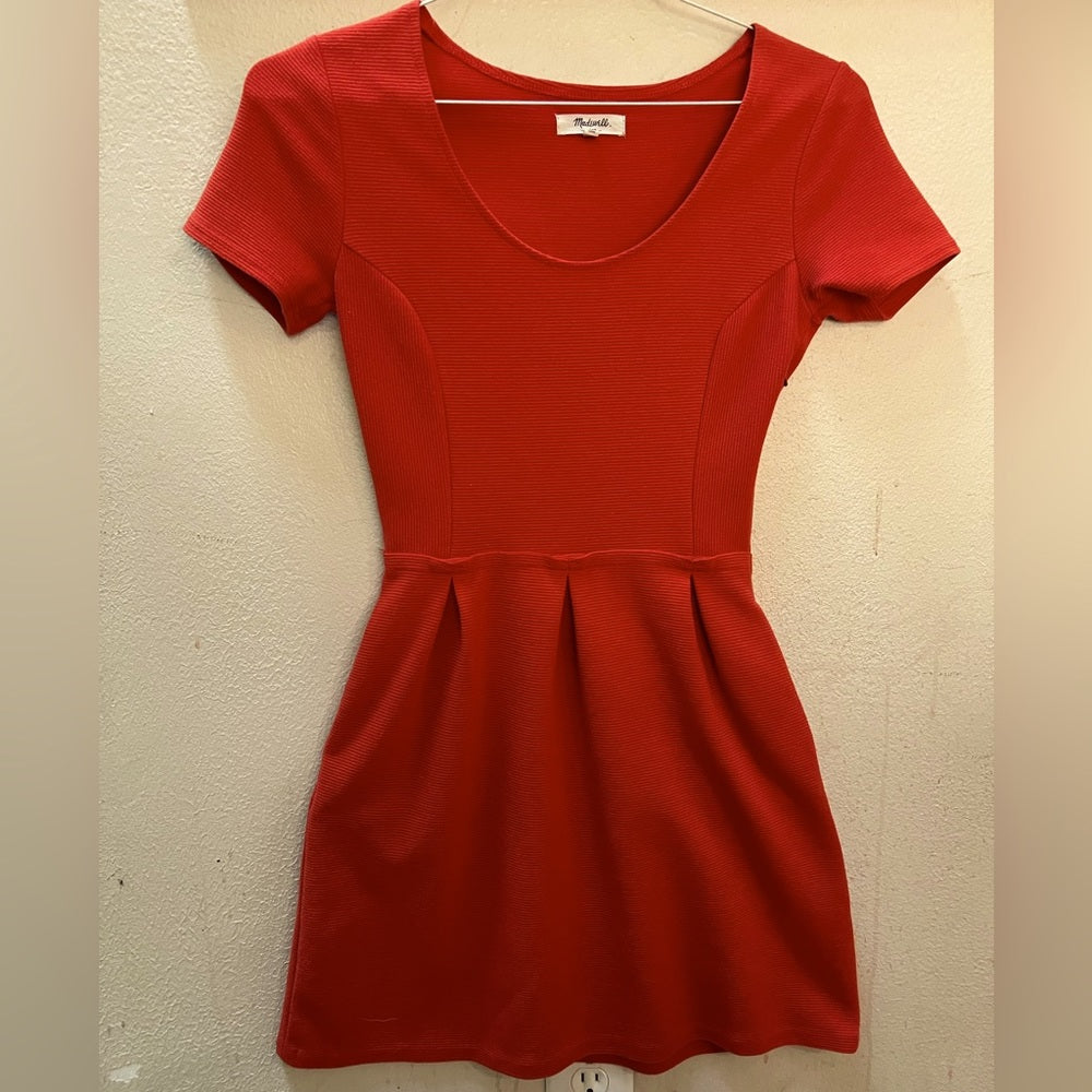 NWOT Madewell Women's Short Sleeved Ribbed A-Line Fit n' Flare Dress w/ Pockets