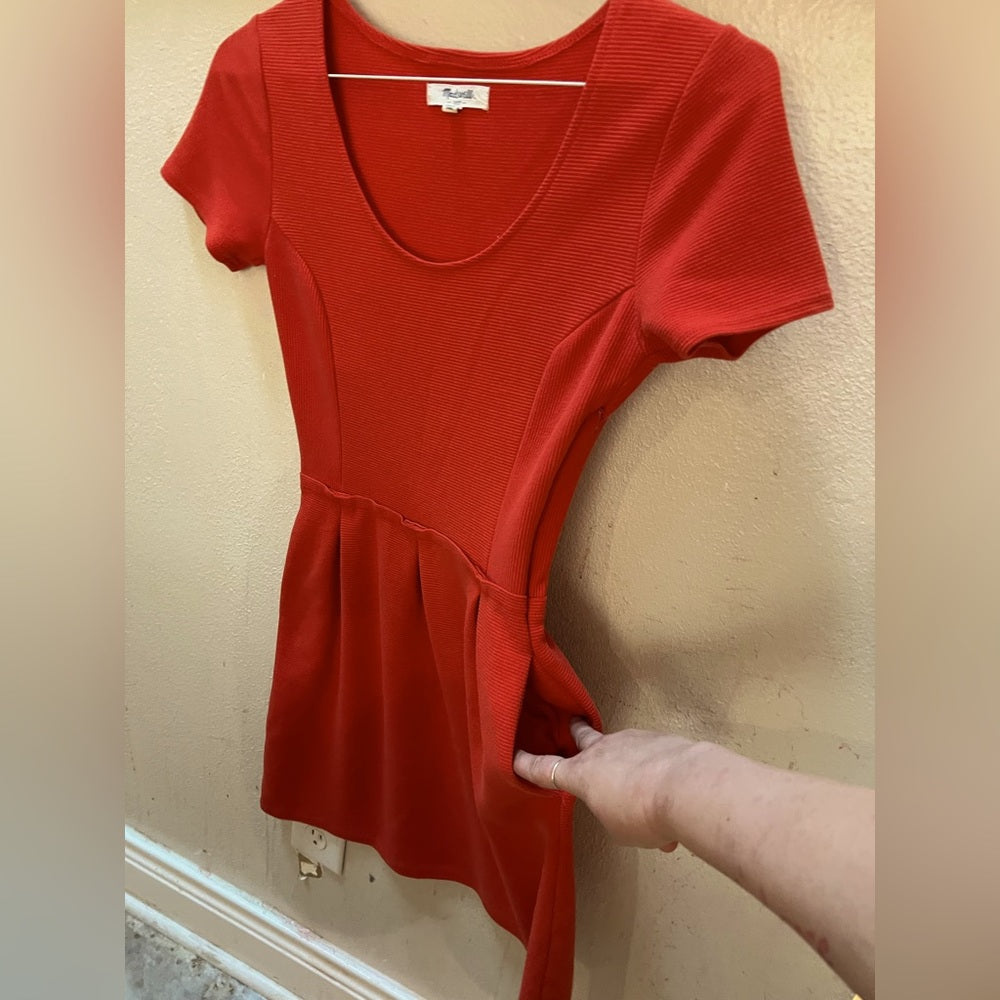 NWOT Madewell Women's Short Sleeved Ribbed A-Line Fit n' Flare Dress w/ Pockets