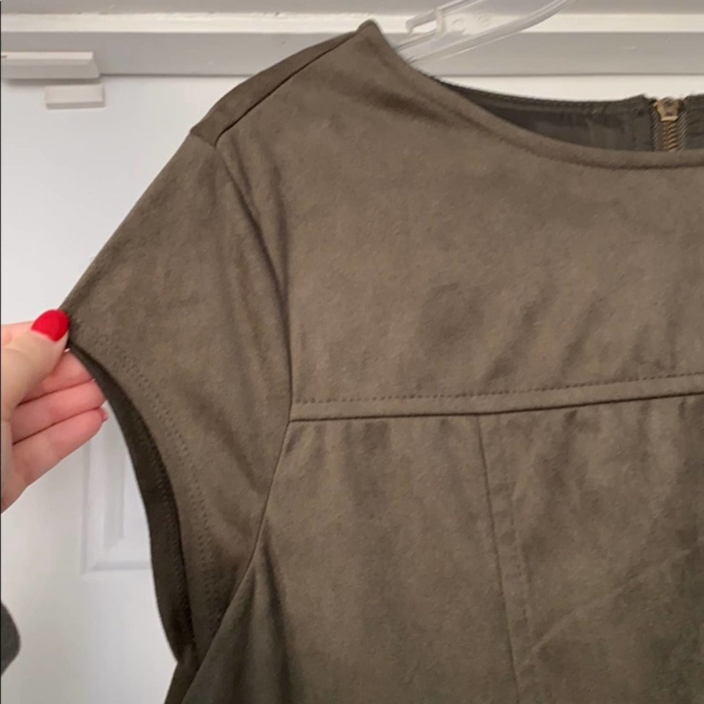 Dark Forest Green Suede Short Sleeve Dress L