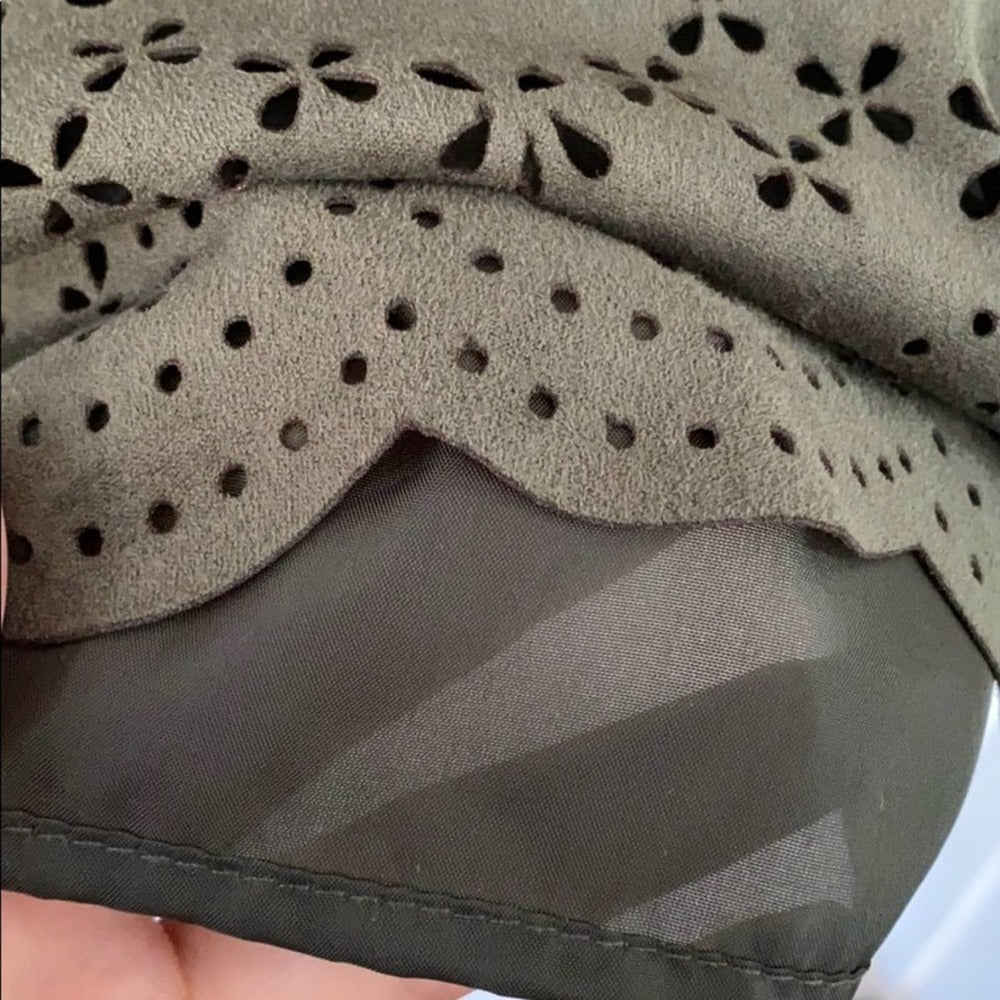Dark Forest Green Suede Short Sleeve Dress L
