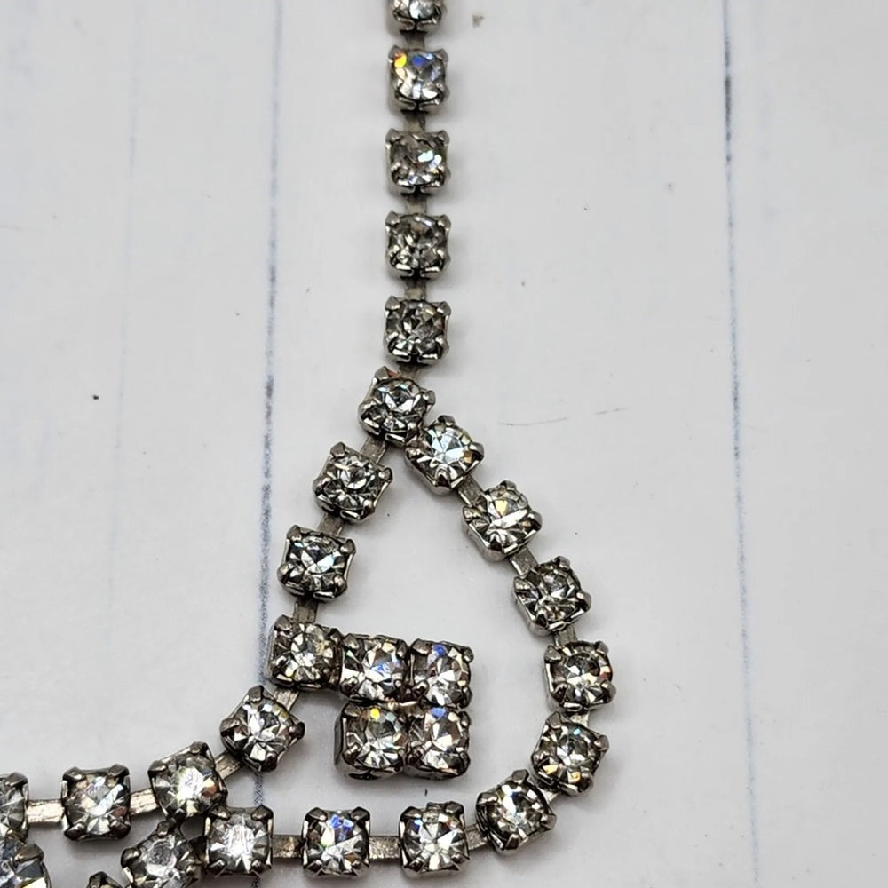 Vintage Silver Tone Rhinestone Art Deco Droplet Choker with hook closure