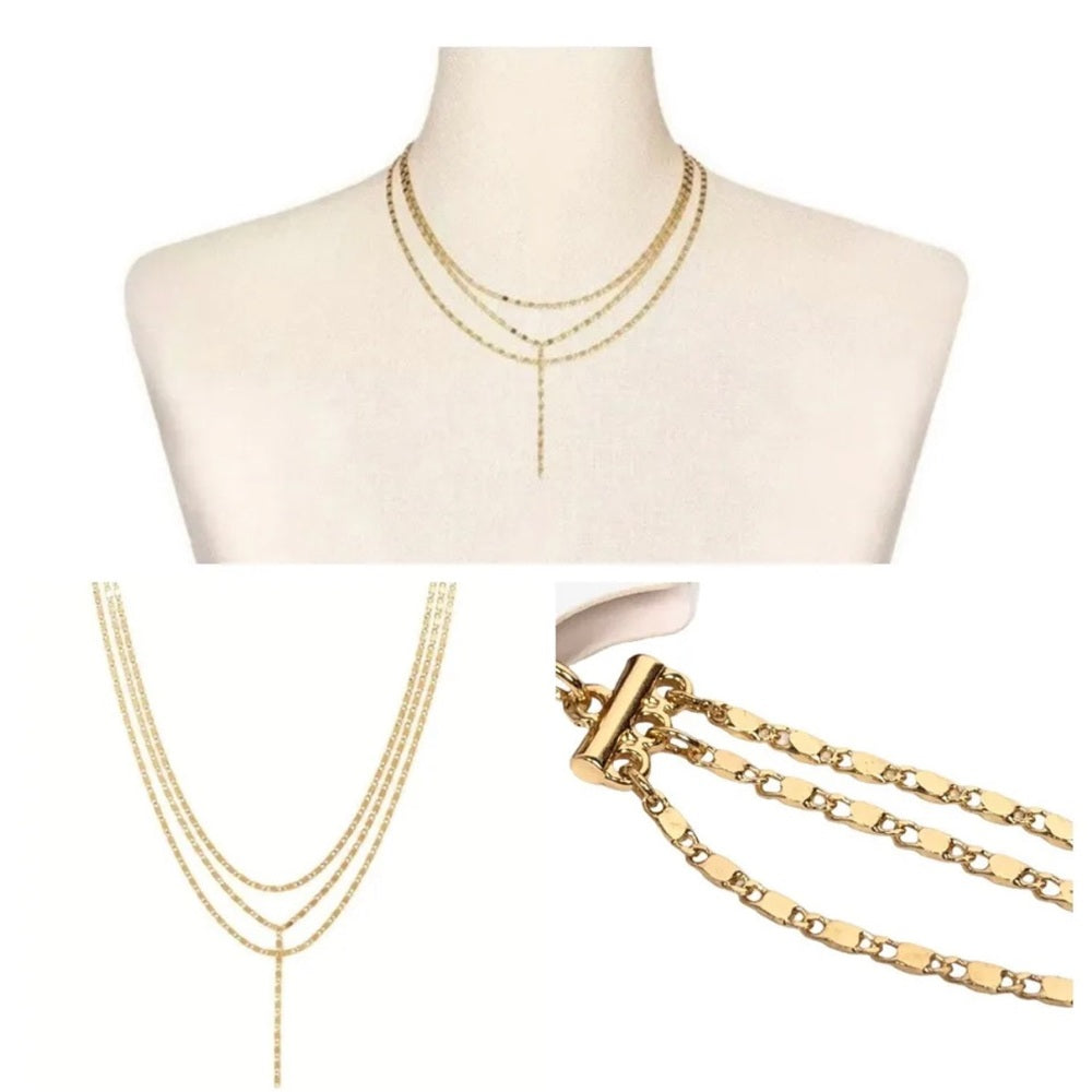 NWOT SUGARFIX by BaubleBar Layered Y Chain Necklace Y Drop Gold Color