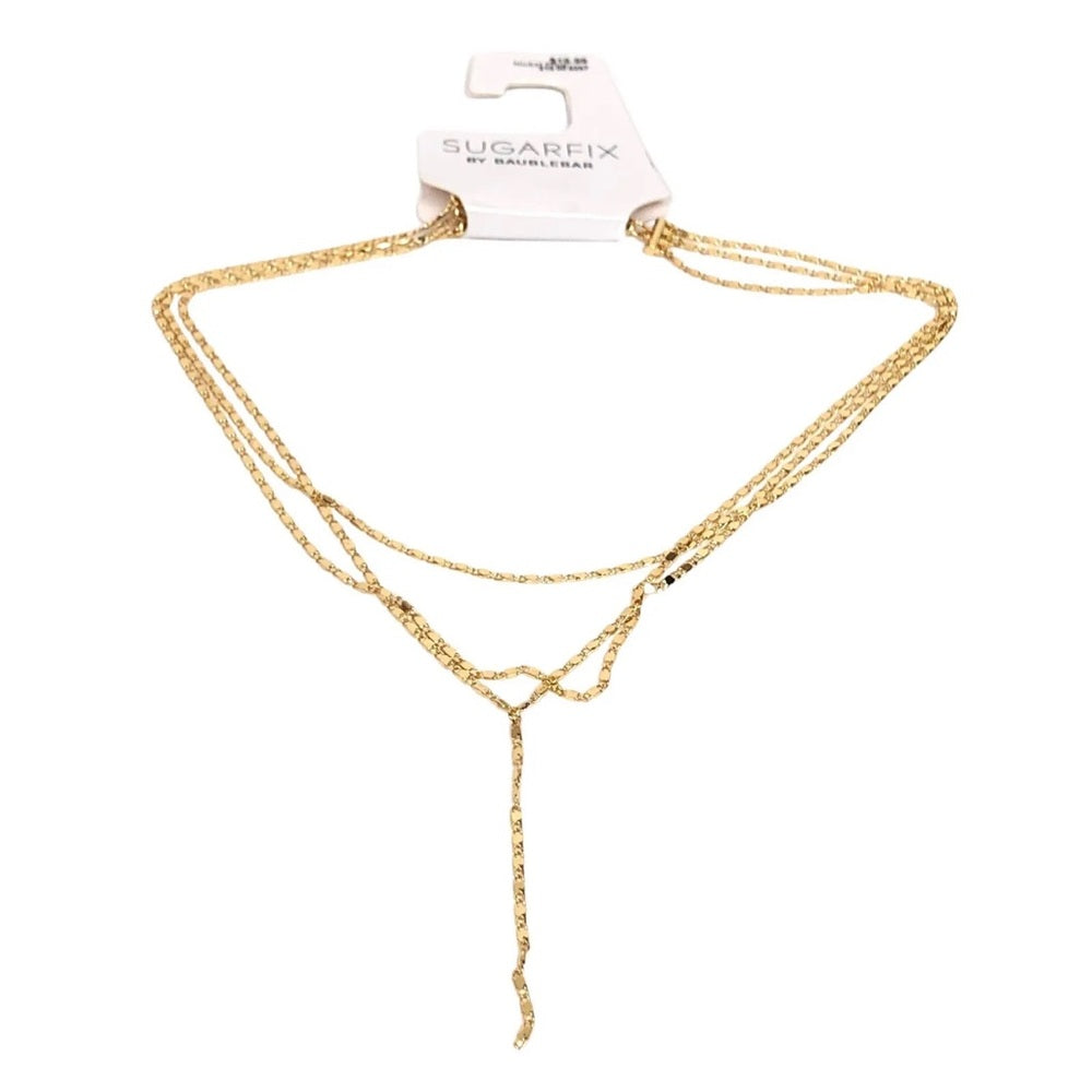 NWOT SUGARFIX by BaubleBar Layered Y Chain Necklace Y Drop Gold Color