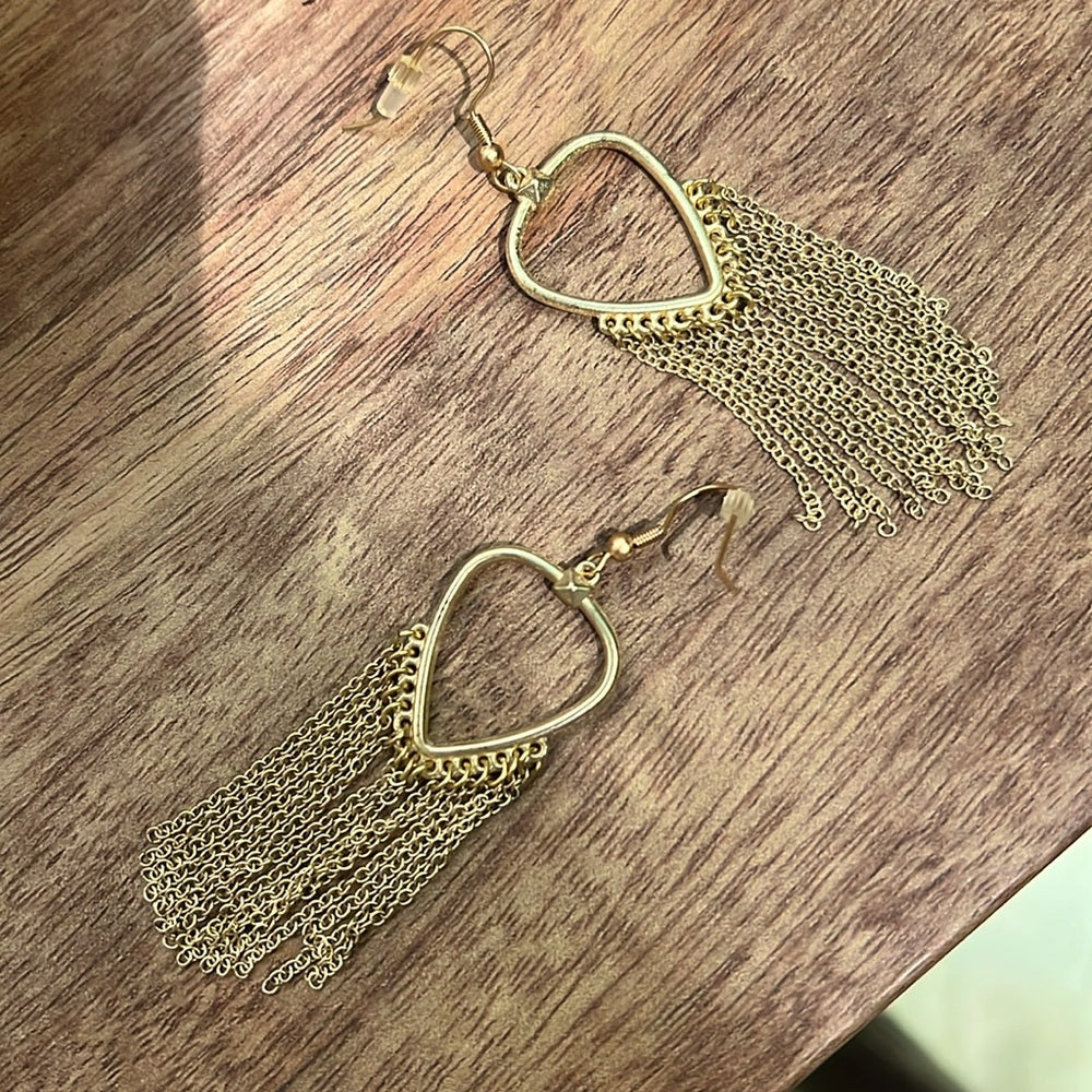 Gold Plated Heart Fringe Statement Earrings