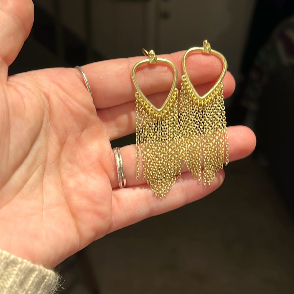 Gold Plated Heart Fringe Statement Earrings