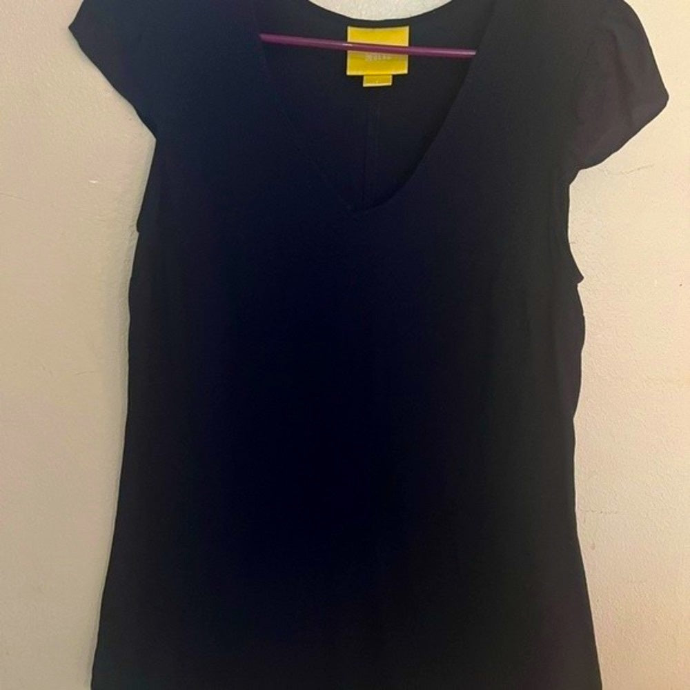 Maeve Navy Blue Viscose V Neck Cap Sleeve Top