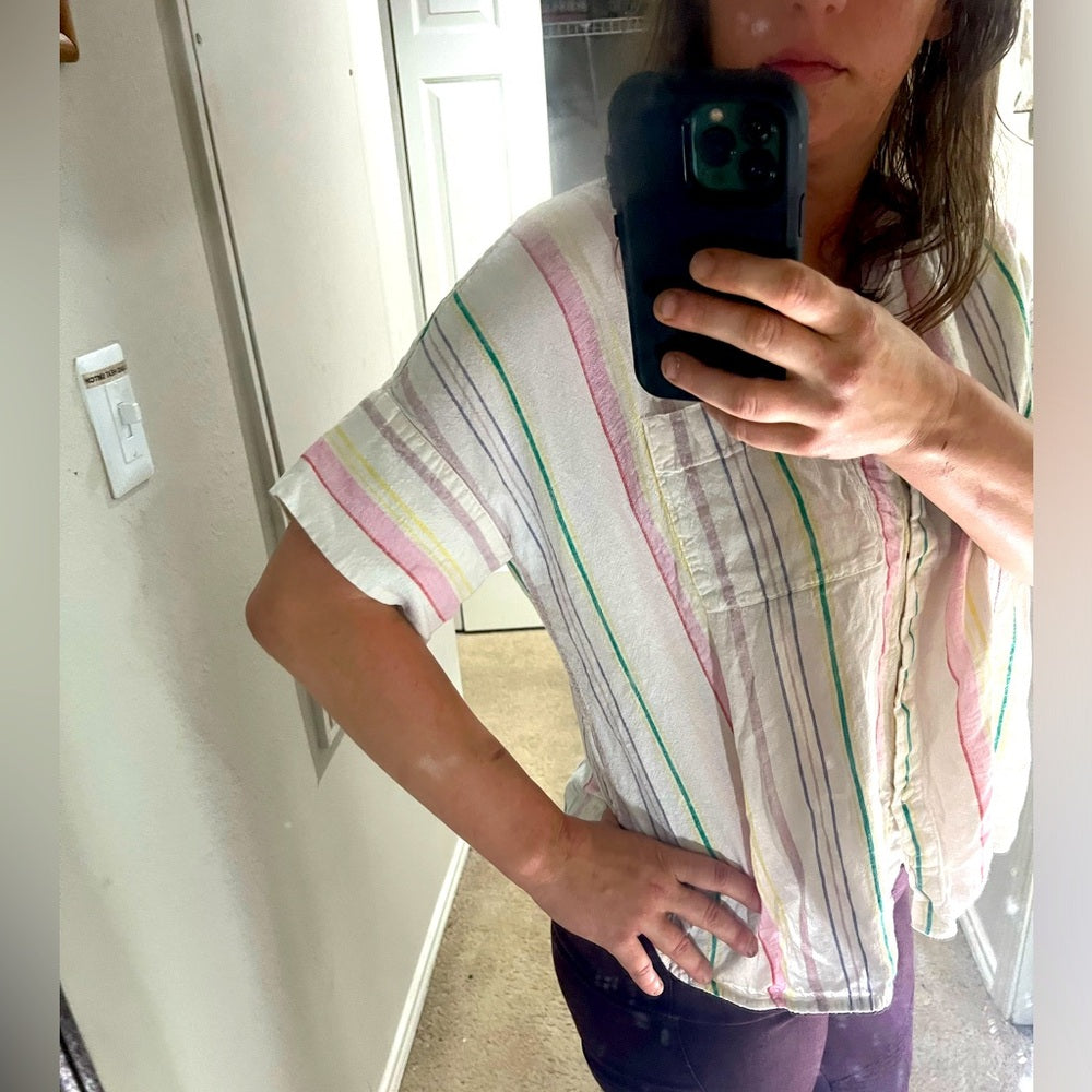 Madewell Linen Blend Daily Shirt in Rainbow Stripe Size Small