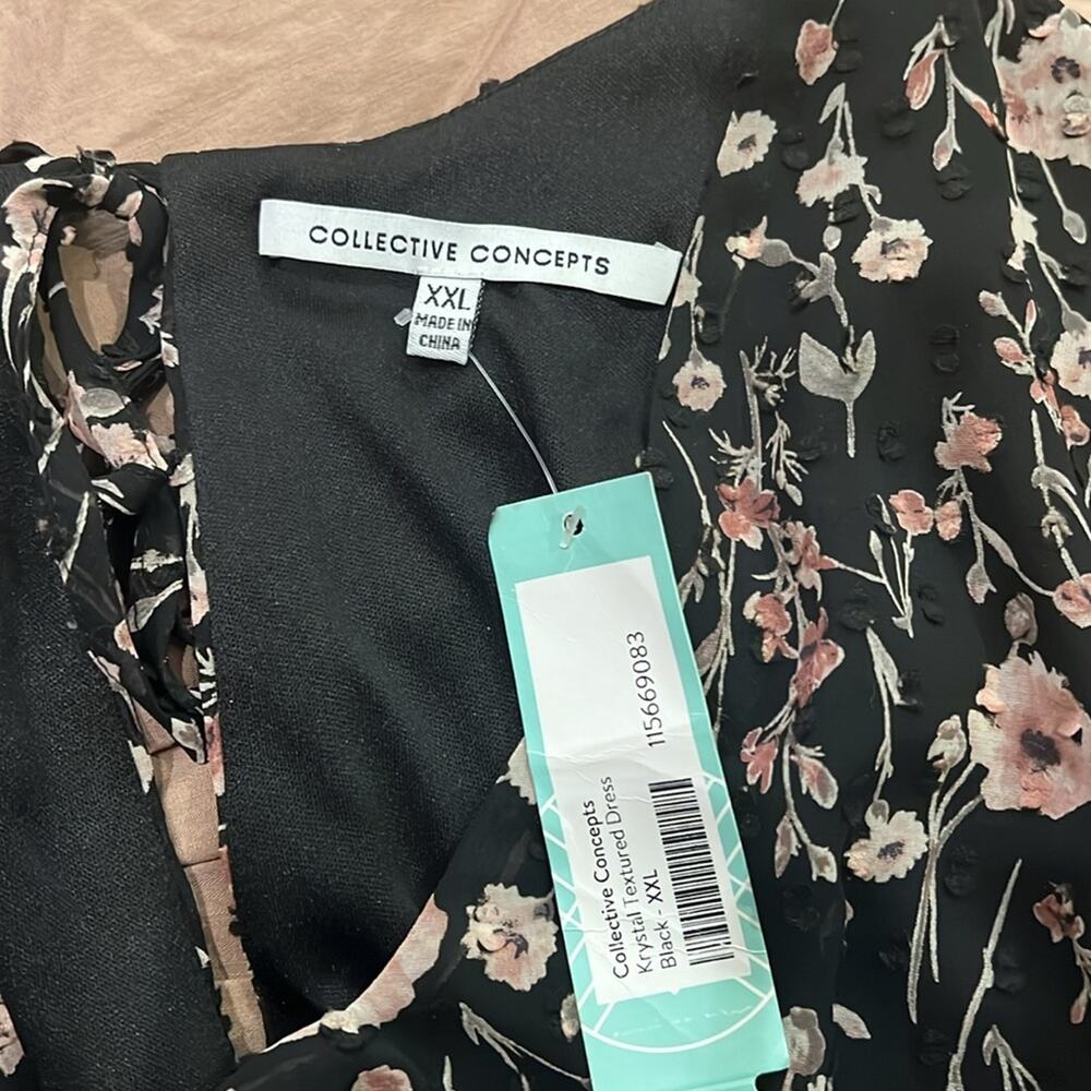 NWT Collective Concepts by Stitch Fix Floral Crochet Trim Detail Dress Blk XXL