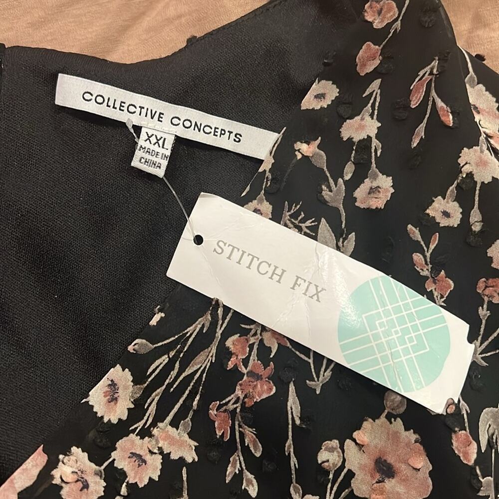 NWT Collective Concepts by Stitch Fix Floral Crochet Trim Detail Dress Blk XXL
