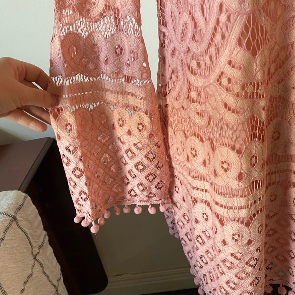 NWOT Pink Glam Cocktail Crochet Pom Pom Punk Dress, Lined, M