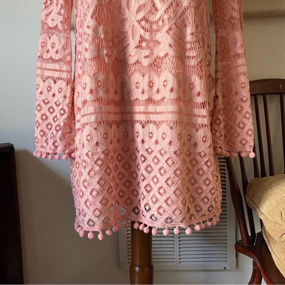 NWOT Pink Glam Cocktail Crochet Pom Pom Punk Dress, Lined, M