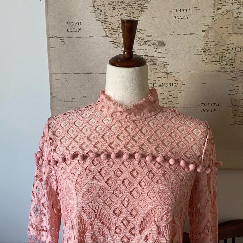 NWOT Pink Glam Cocktail Crochet Pom Pom Punk Dress, Lined, M