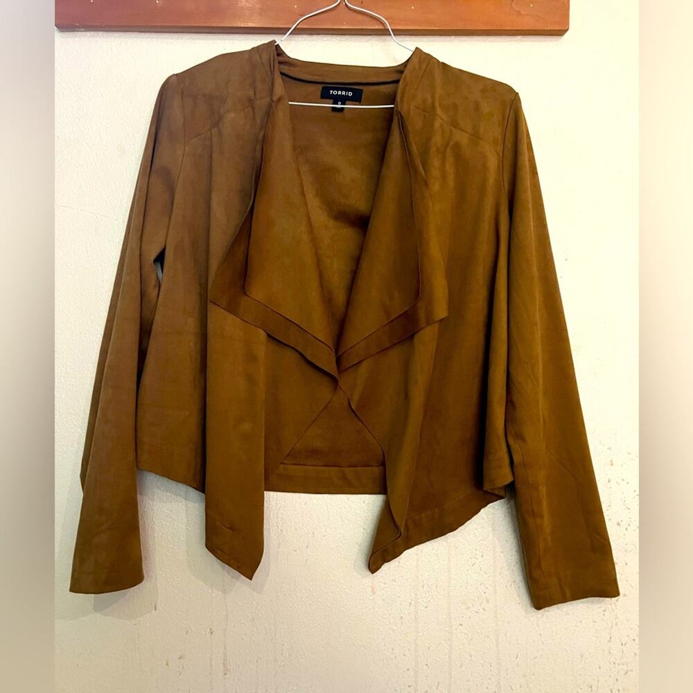 NWOT Torrid Faux Suede Layered Drape Open Front Jacket Tan Size 0/US 12-14