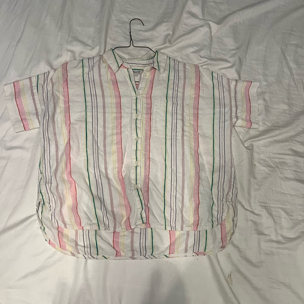Madewell Linen Blend Daily Shirt in Rainbow Stripe Size Small
