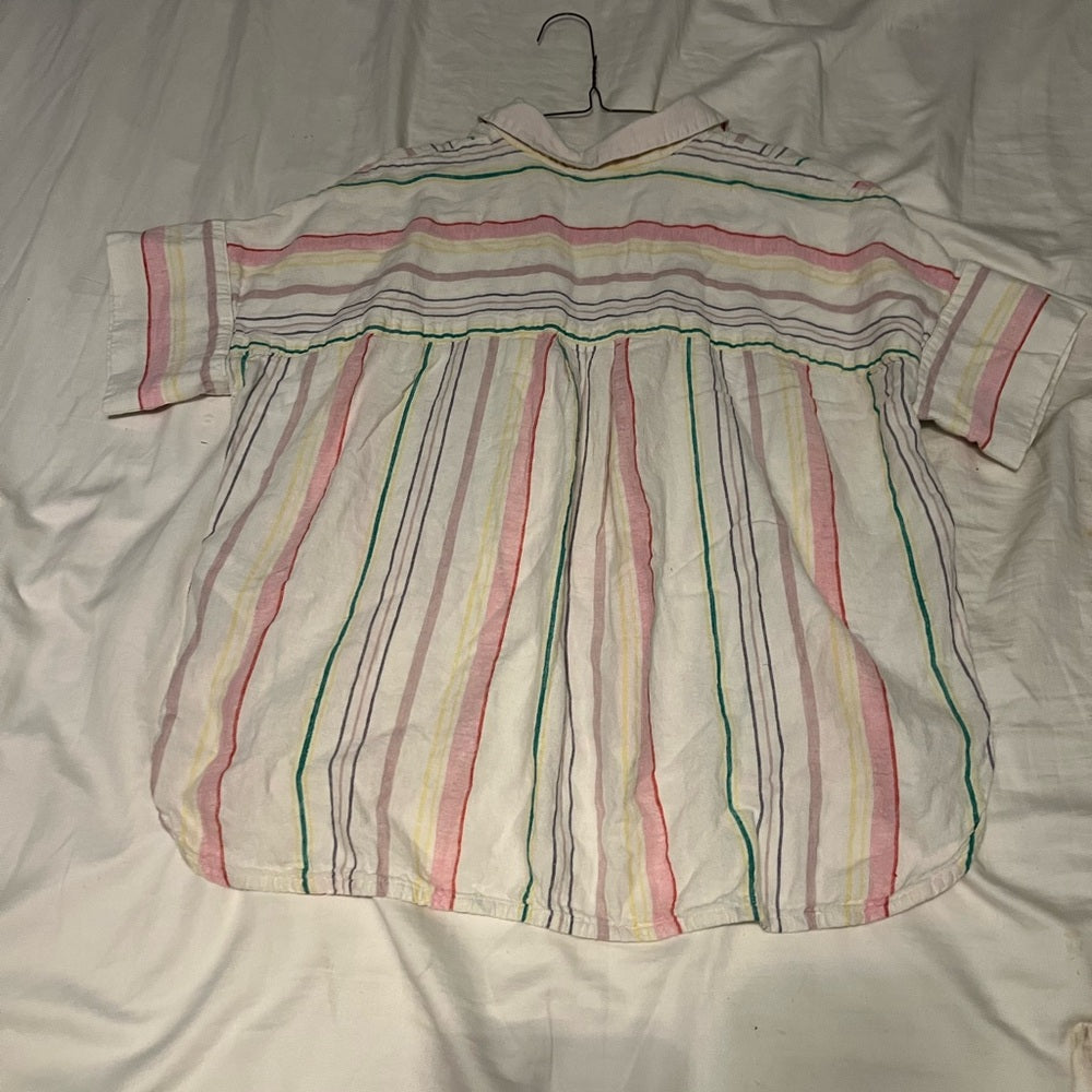 Madewell Linen Blend Daily Shirt in Rainbow Stripe Size Small