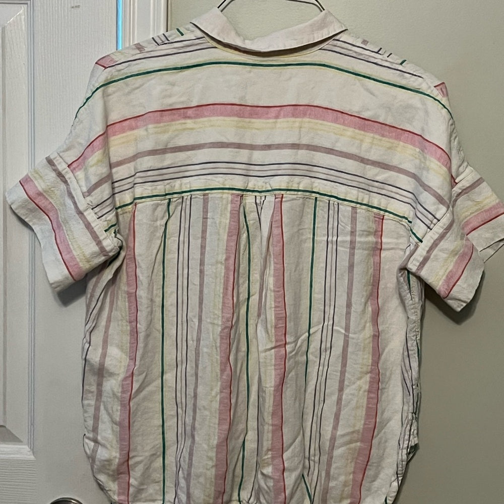Madewell Linen Blend Daily Shirt in Rainbow Stripe Size Small