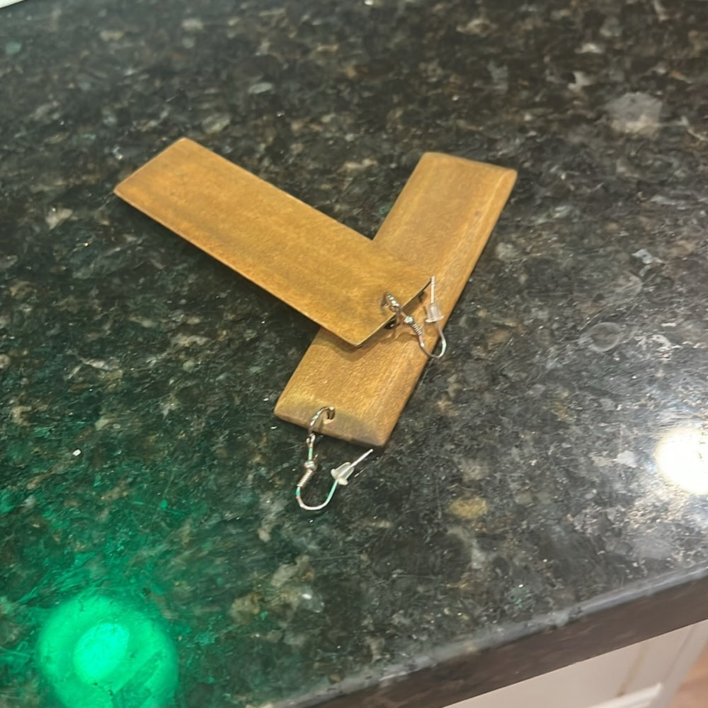Long Rectangle Wood Dangle Earrings