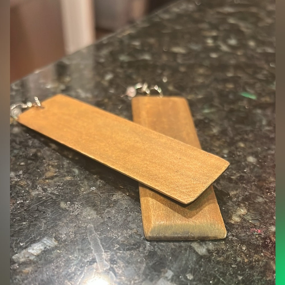 Long Rectangle Wood Dangle Earrings