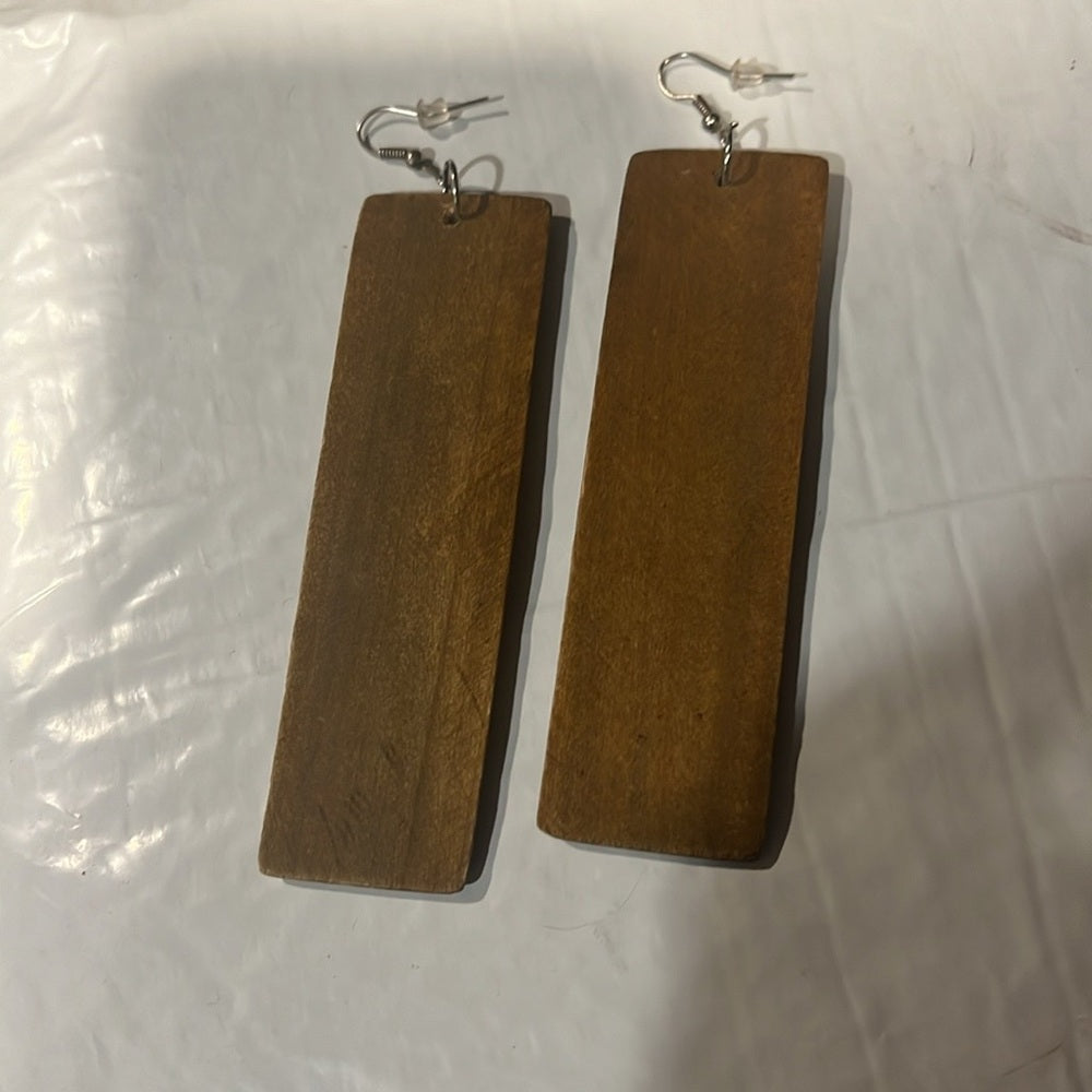 Long Rectangle Wood Dangle Earrings