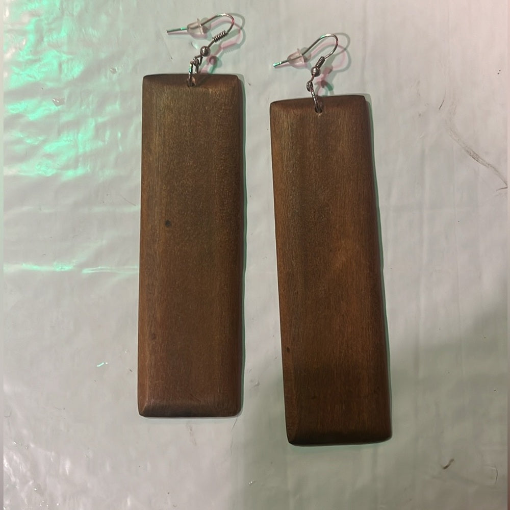 Long Rectangle Wood Dangle Earrings