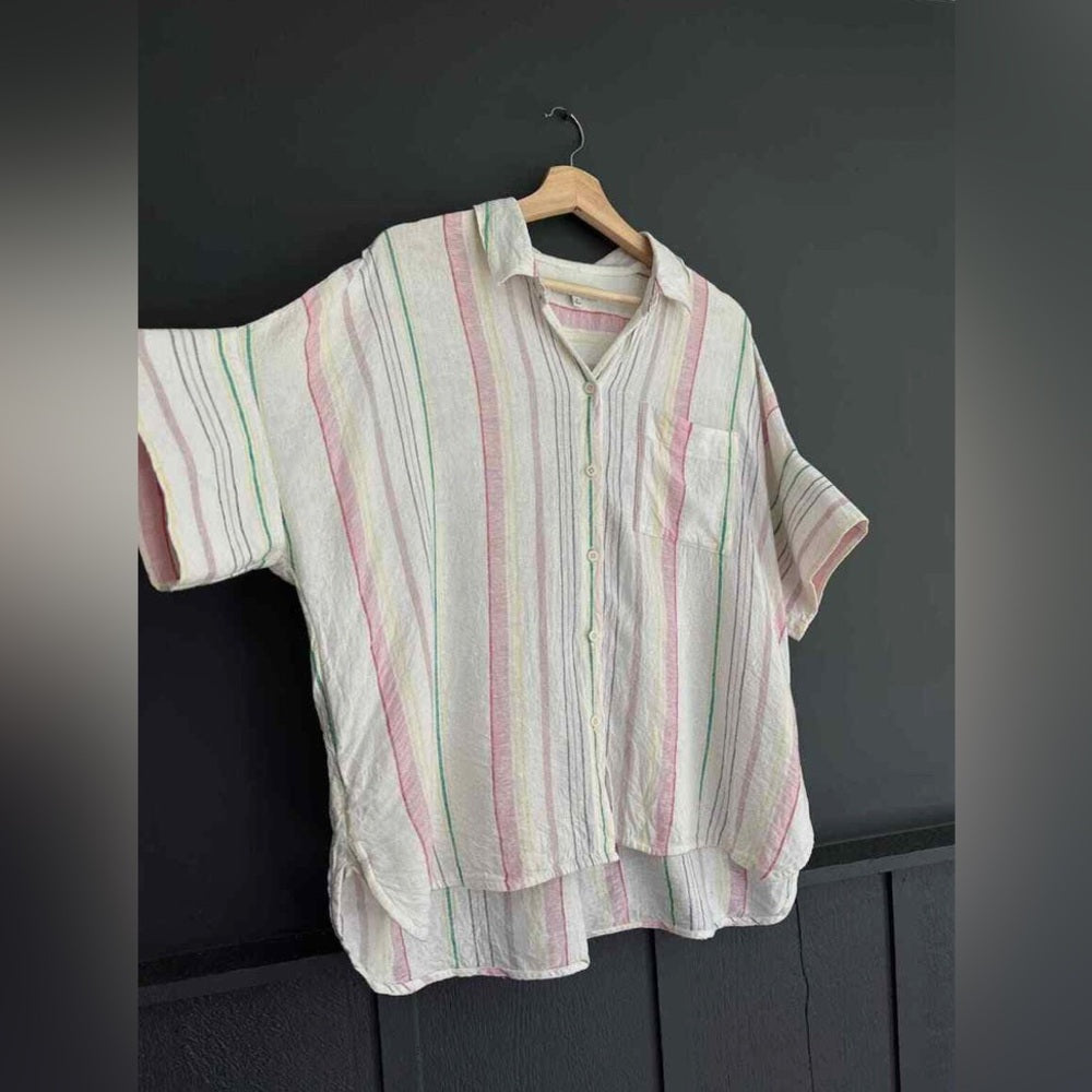 Madewell Linen Blend Daily Shirt in Rainbow Stripe Size Small