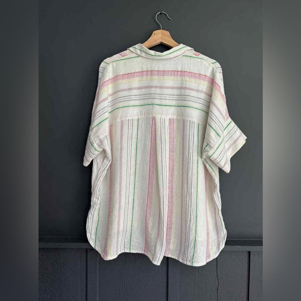 Madewell Linen Blend Daily Shirt in Rainbow Stripe Size Small