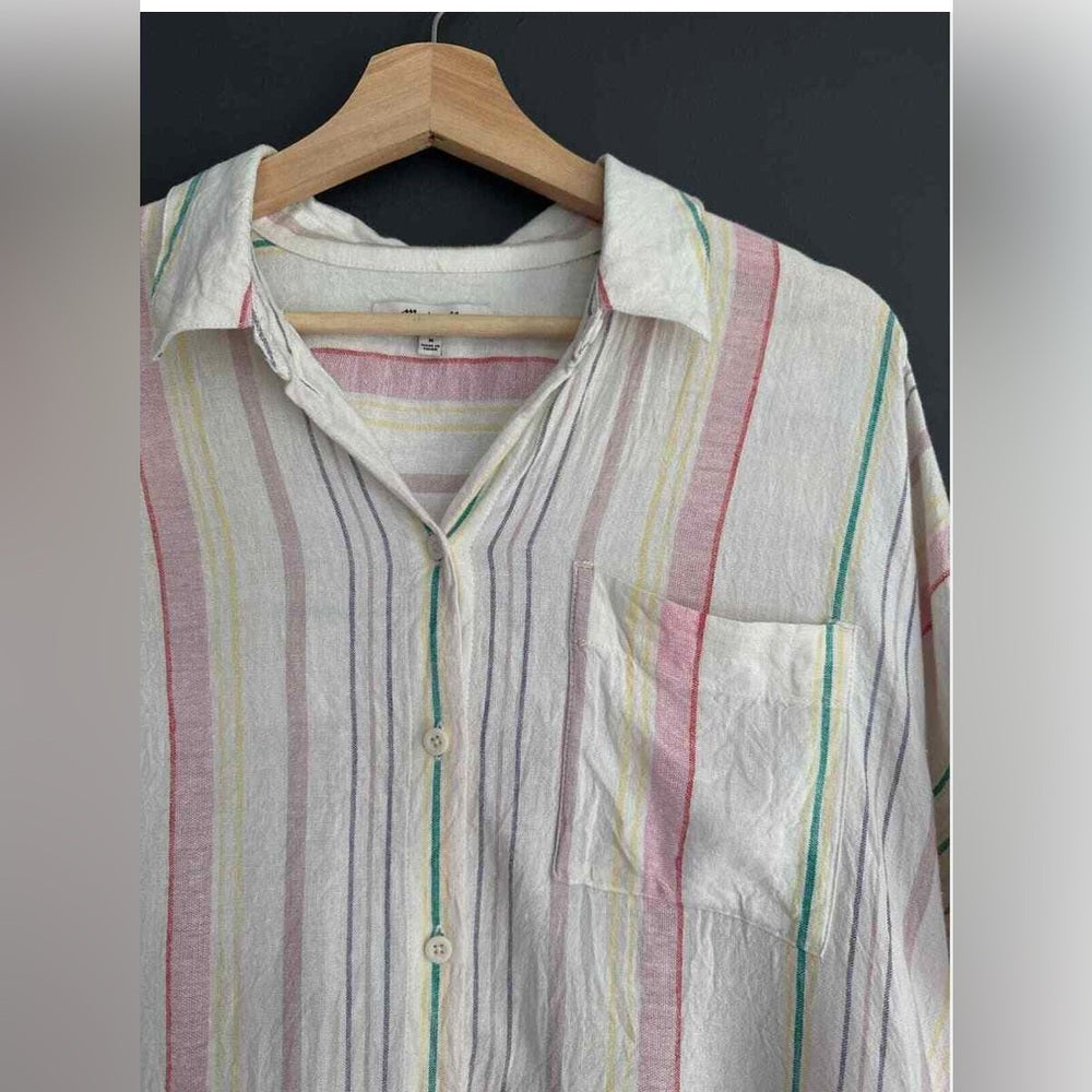 Madewell Linen Blend Daily Shirt in Rainbow Stripe Size Small
