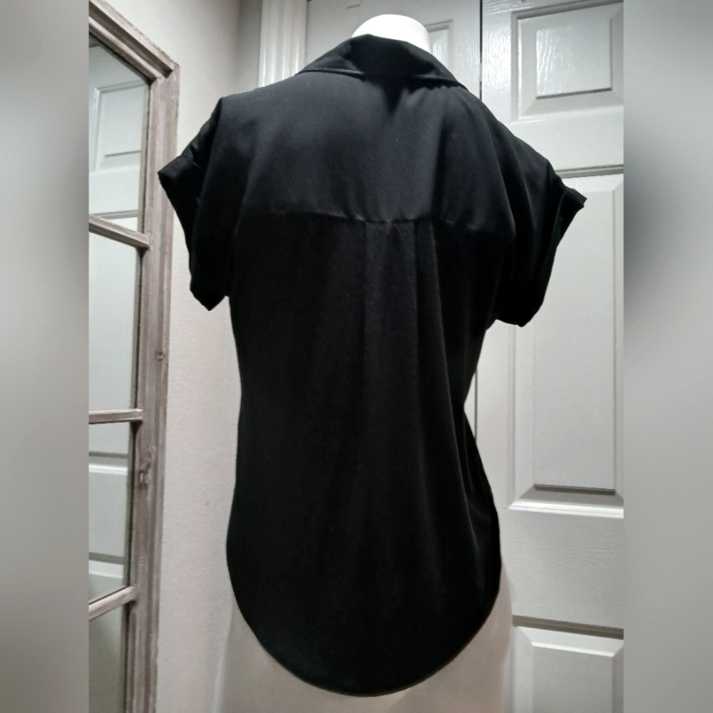 Women’s A New Day Short Sleeve Mixed Media Popover Top Ebony XS