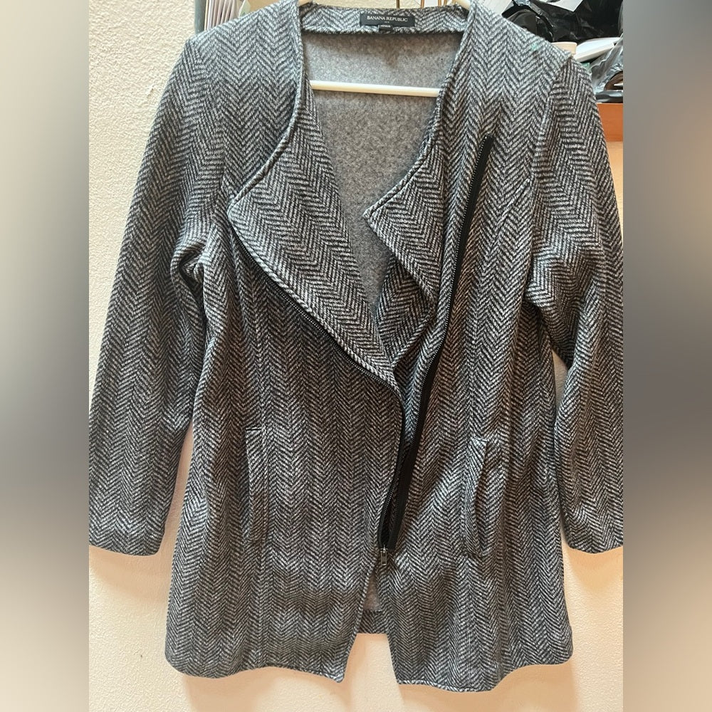 Banana Republic Factory Herringbone Fleece Lined Jacket Gray Zip Coat size L