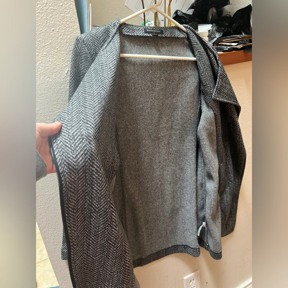 Banana Republic Factory Herringbone Fleece Lined Jacket Gray Zip Coat size L