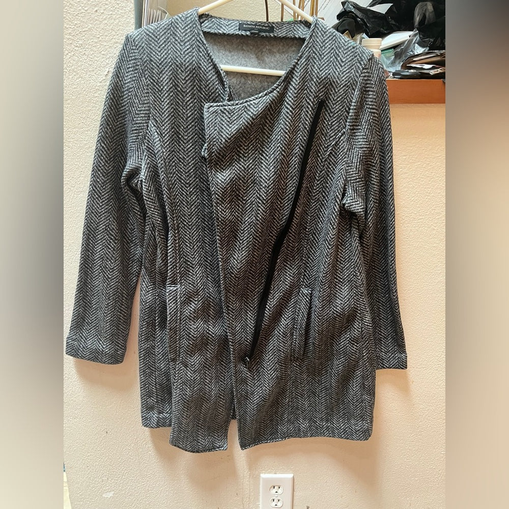 Banana Republic Factory Herringbone Fleece Lined Jacket Gray Zip Coat size L