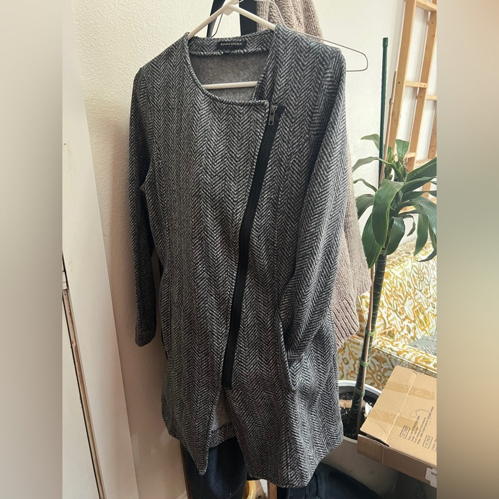 Banana Republic Factory Herringbone Fleece Lined Jacket Gray Zip Coat size L