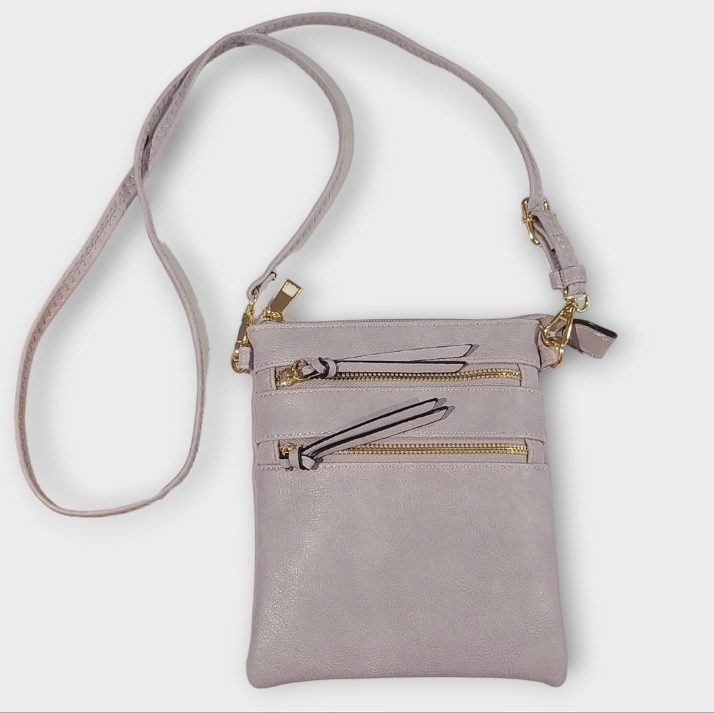 Vegan Leather Functional Multipocket Lavender Crossbody Bag by Isabelle