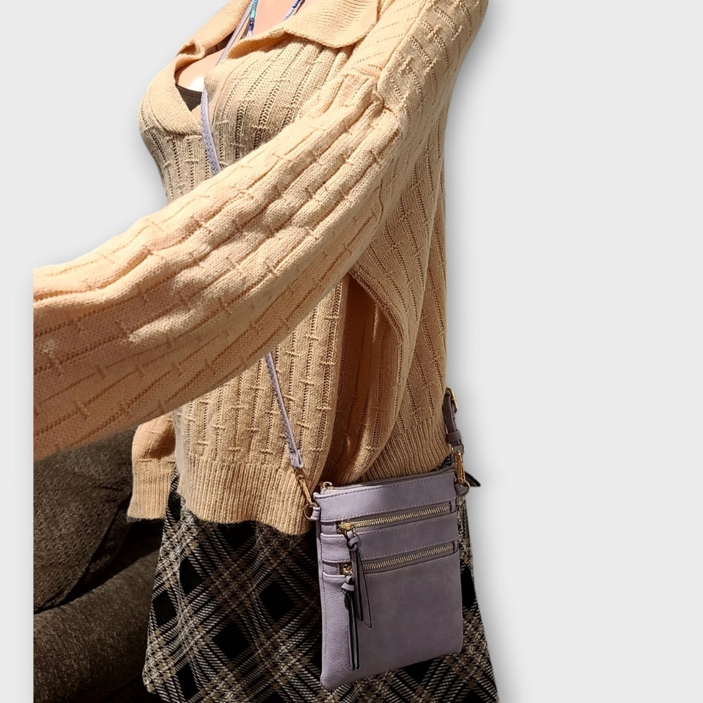 Vegan Leather Functional Multipocket Lavender Crossbody Bag by Isabelle