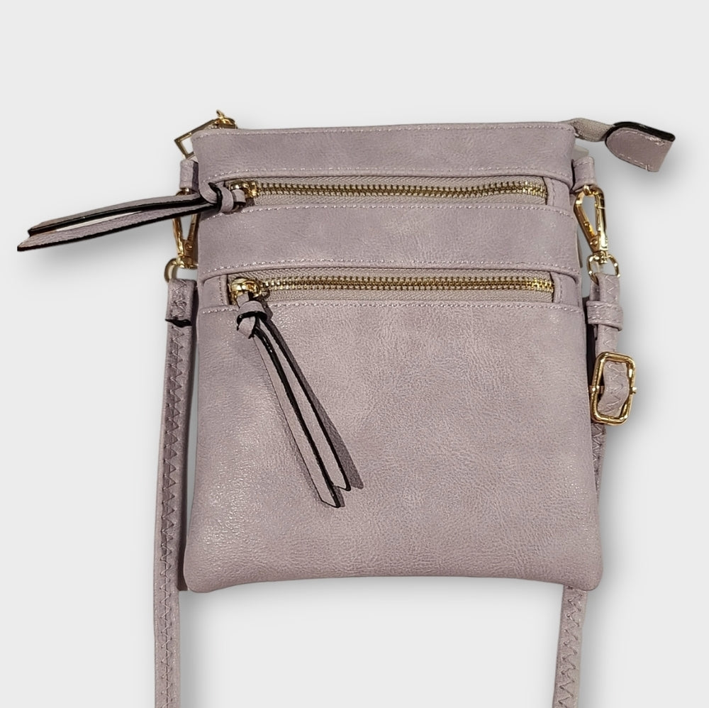 Vegan Leather Functional Multipocket Lavender Crossbody Bag by Isabelle