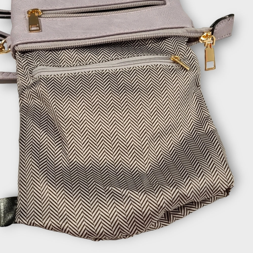 Vegan Leather Functional Multipocket Lavender Crossbody Bag by Isabelle