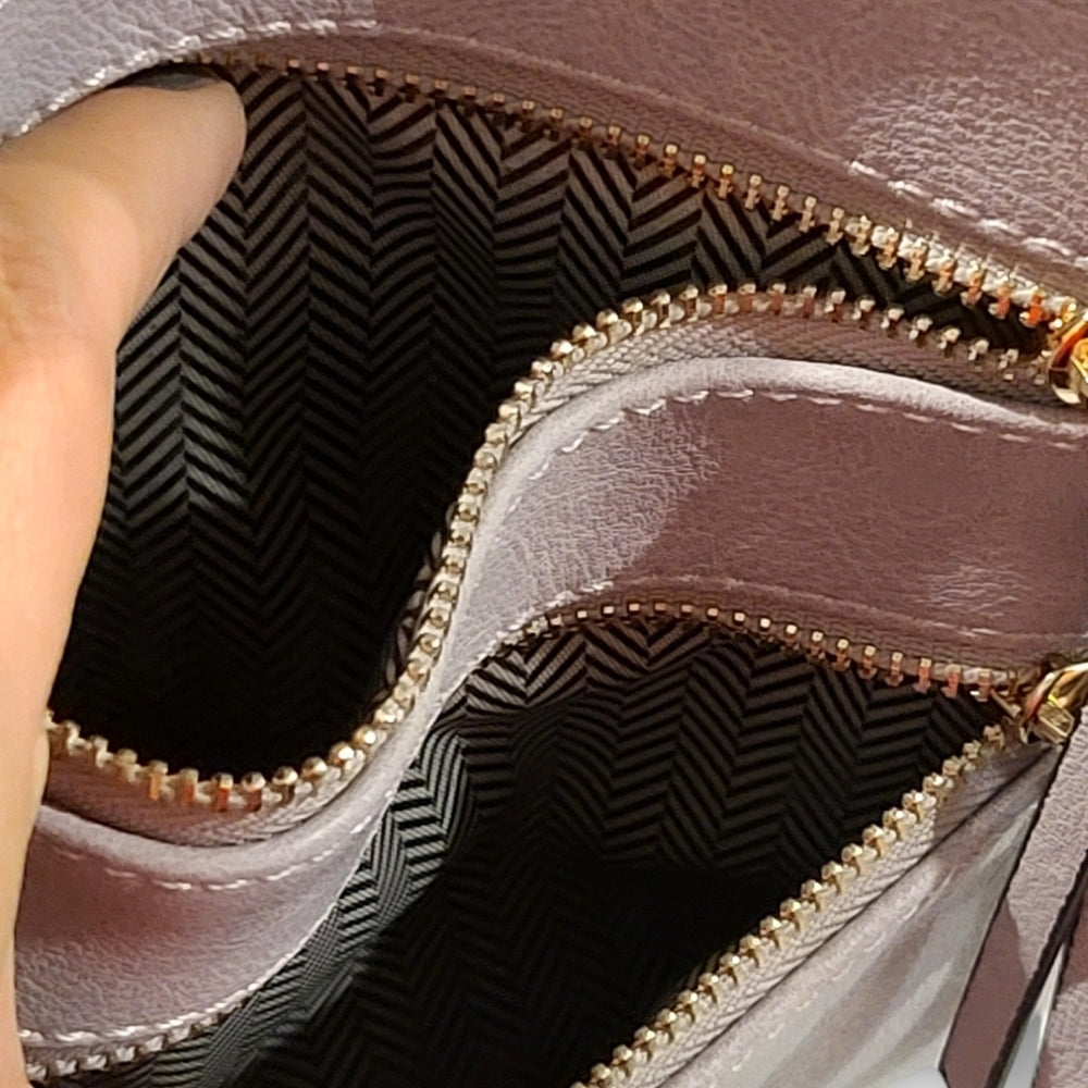 Vegan Leather Functional Multipocket Lavender Crossbody Bag by Isabelle