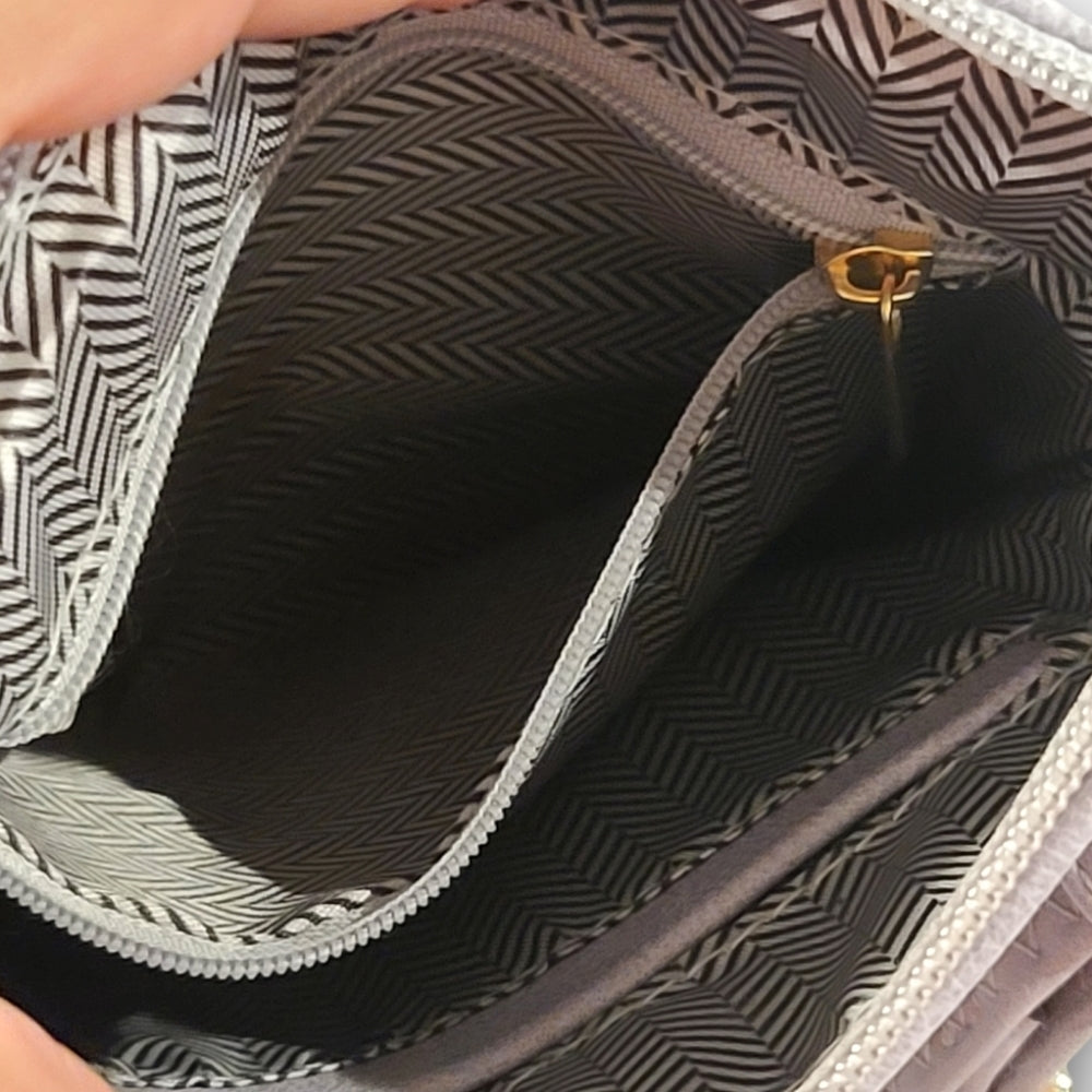 Vegan Leather Functional Multipocket Lavender Crossbody Bag by Isabelle