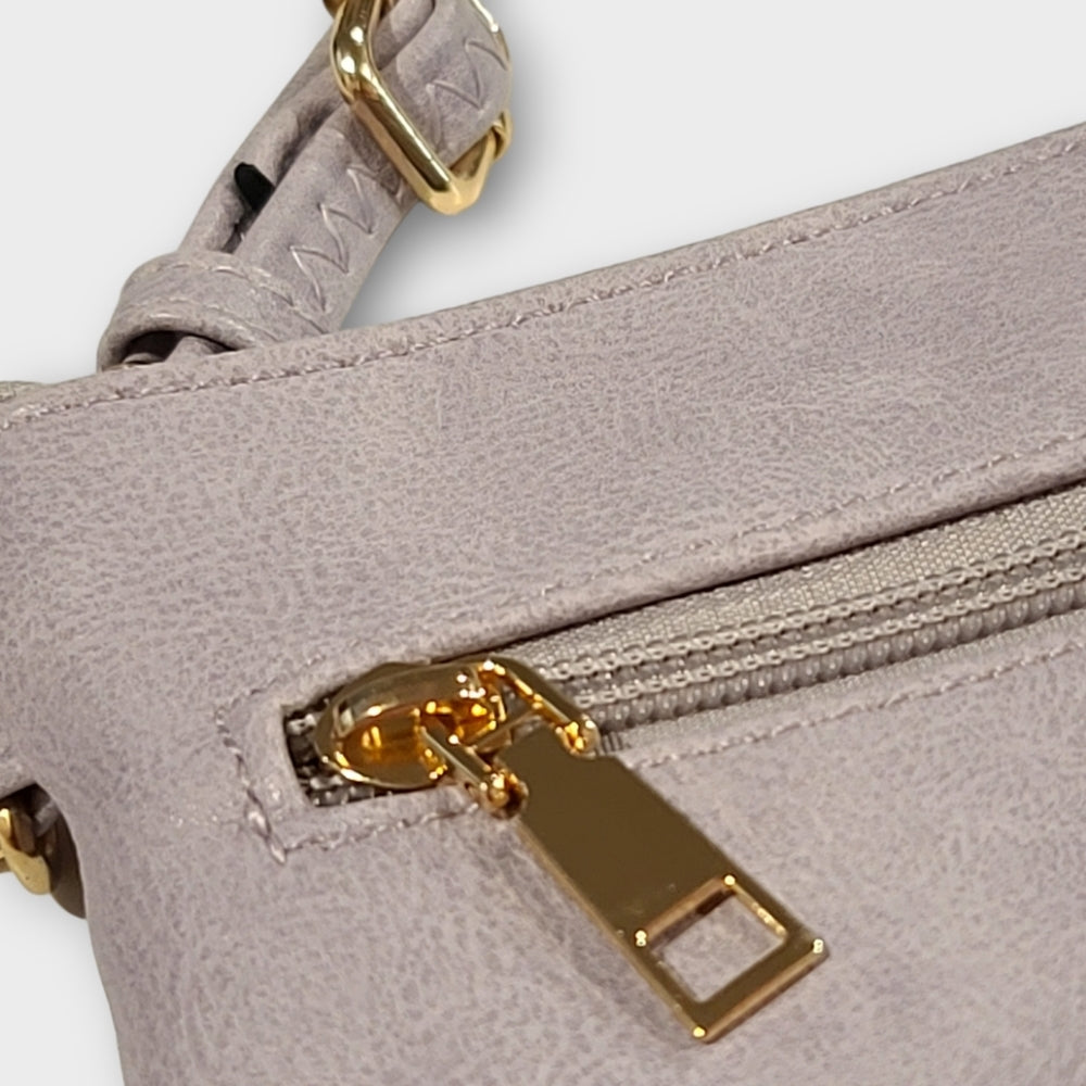 Vegan Leather Functional Multipocket Lavender Crossbody Bag by Isabelle