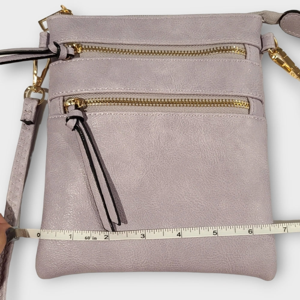 Vegan Leather Functional Multipocket Lavender Crossbody Bag by Isabelle