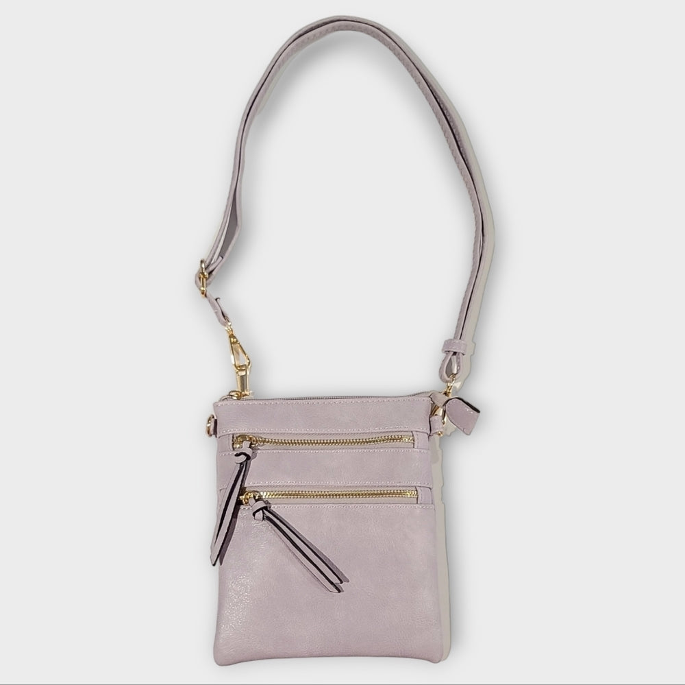 Vegan Leather Functional Multipocket Lavender Crossbody Bag by Isabelle