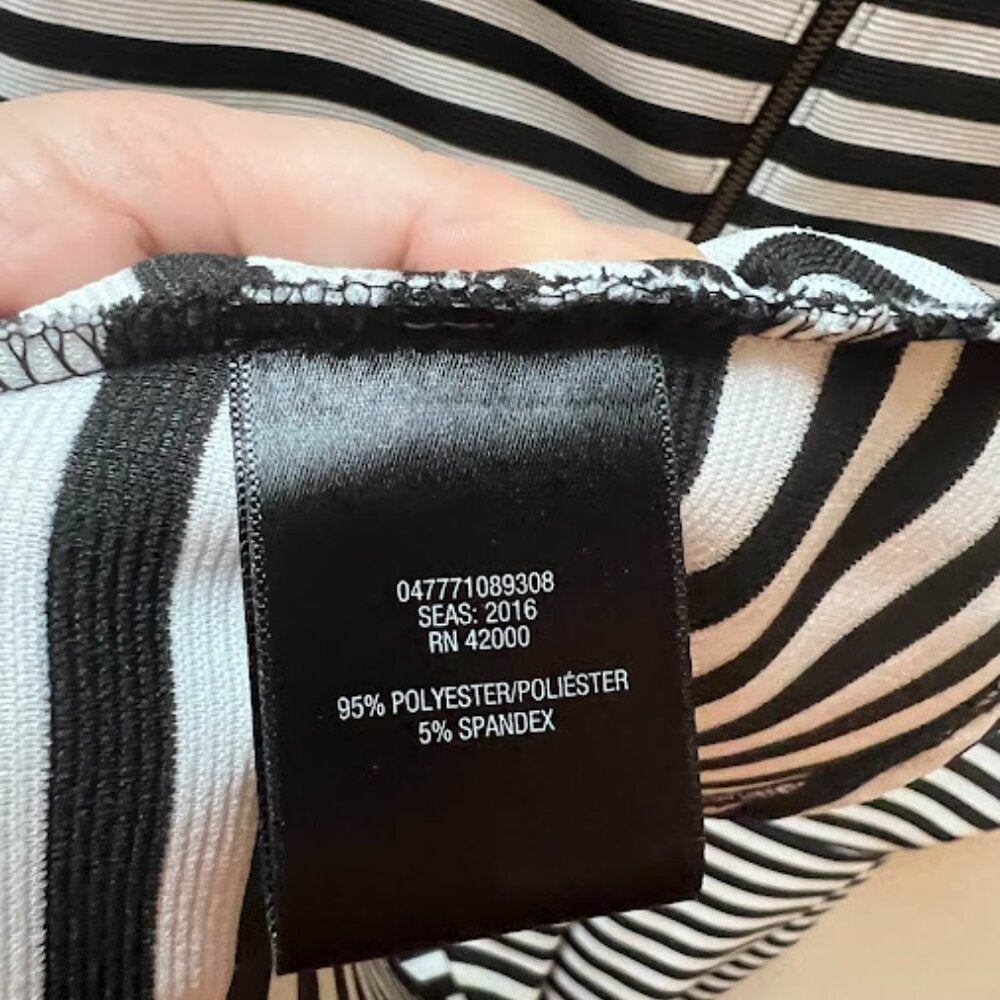 Attention Black White Striped Fit Flare Sleeveless Stretch Knit Dress XL