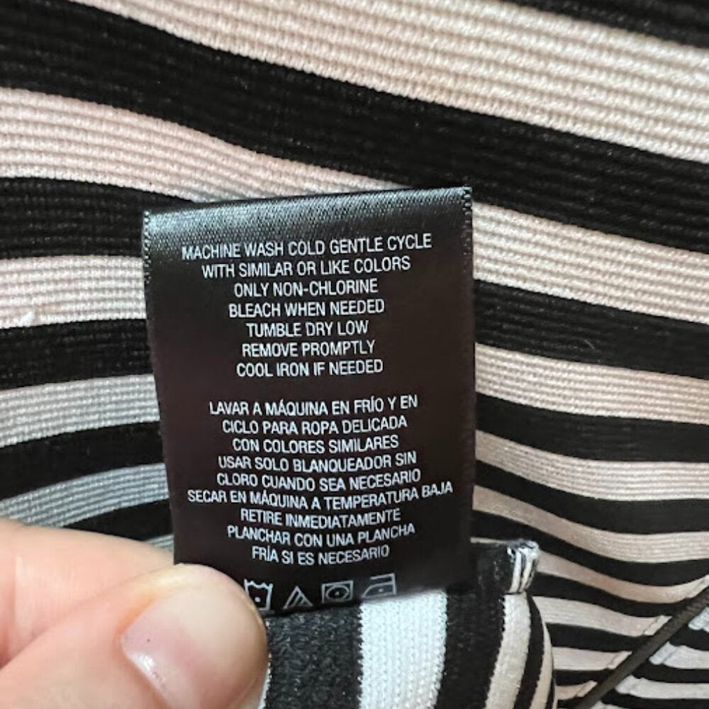 Attention Black White Striped Fit Flare Sleeveless Stretch Knit Dress XL
