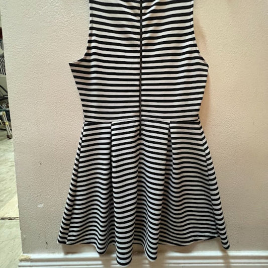 Attention Black White Striped Fit Flare Sleeveless Stretch Knit Dress XL