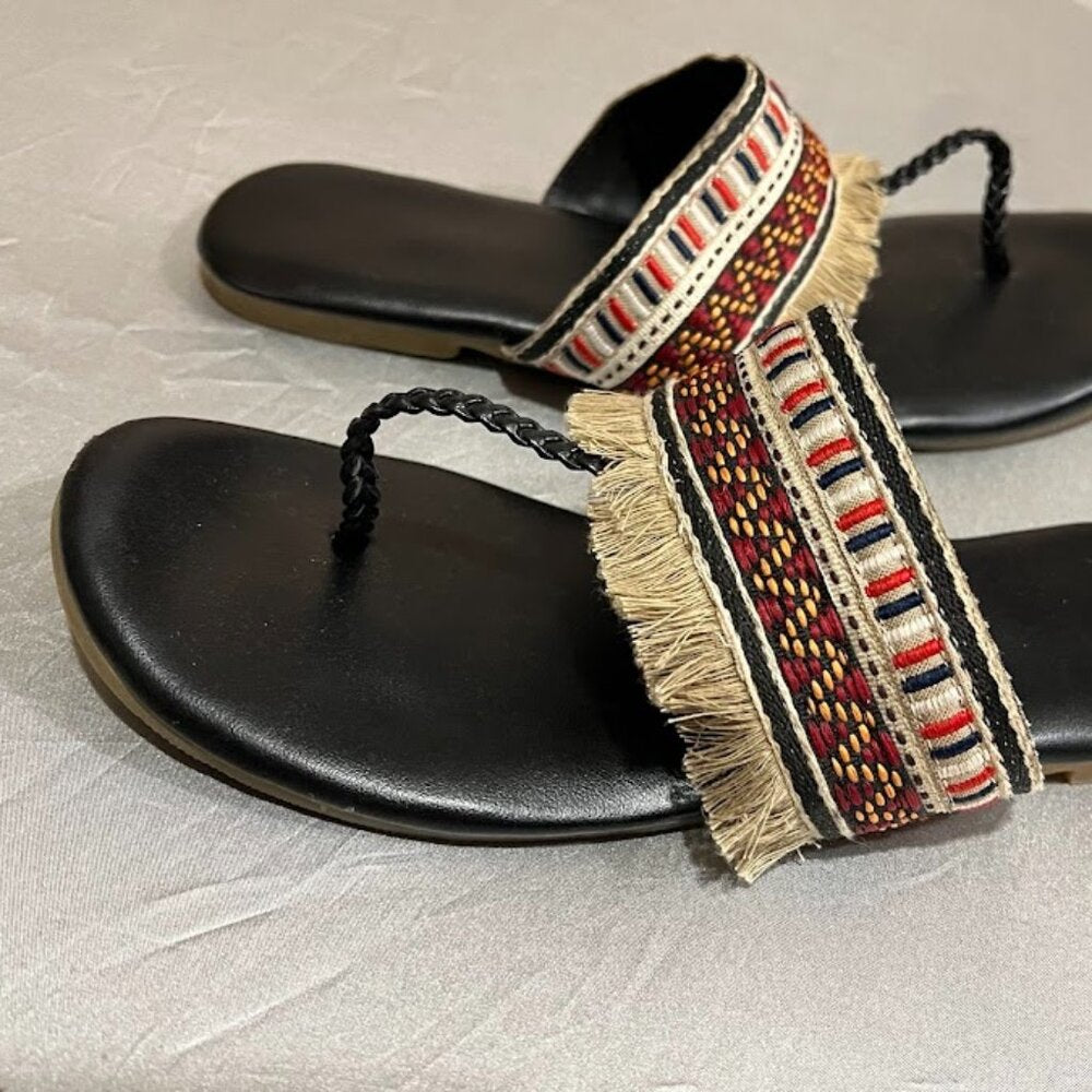 W Black Open Embroidered Flat- WCarla US 6/EUR 39