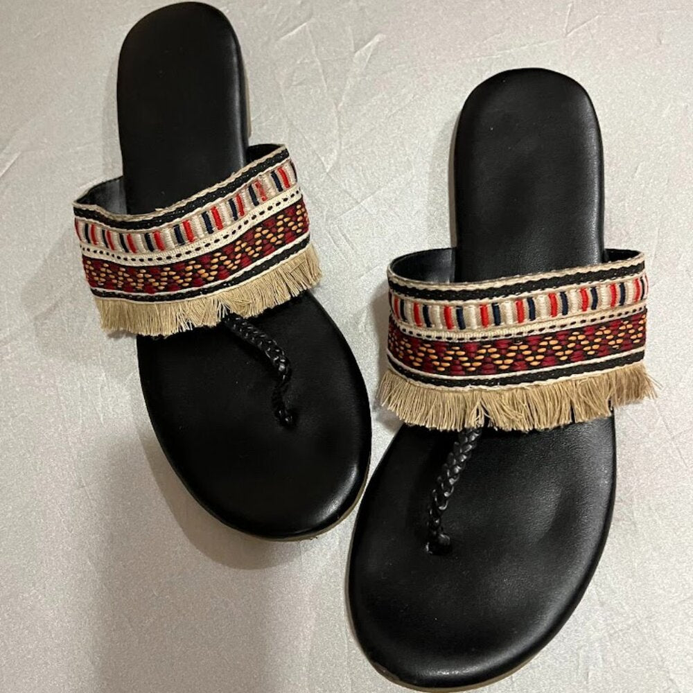 W Black Open Embroidered Flat- WCarla US 6/EUR 39
