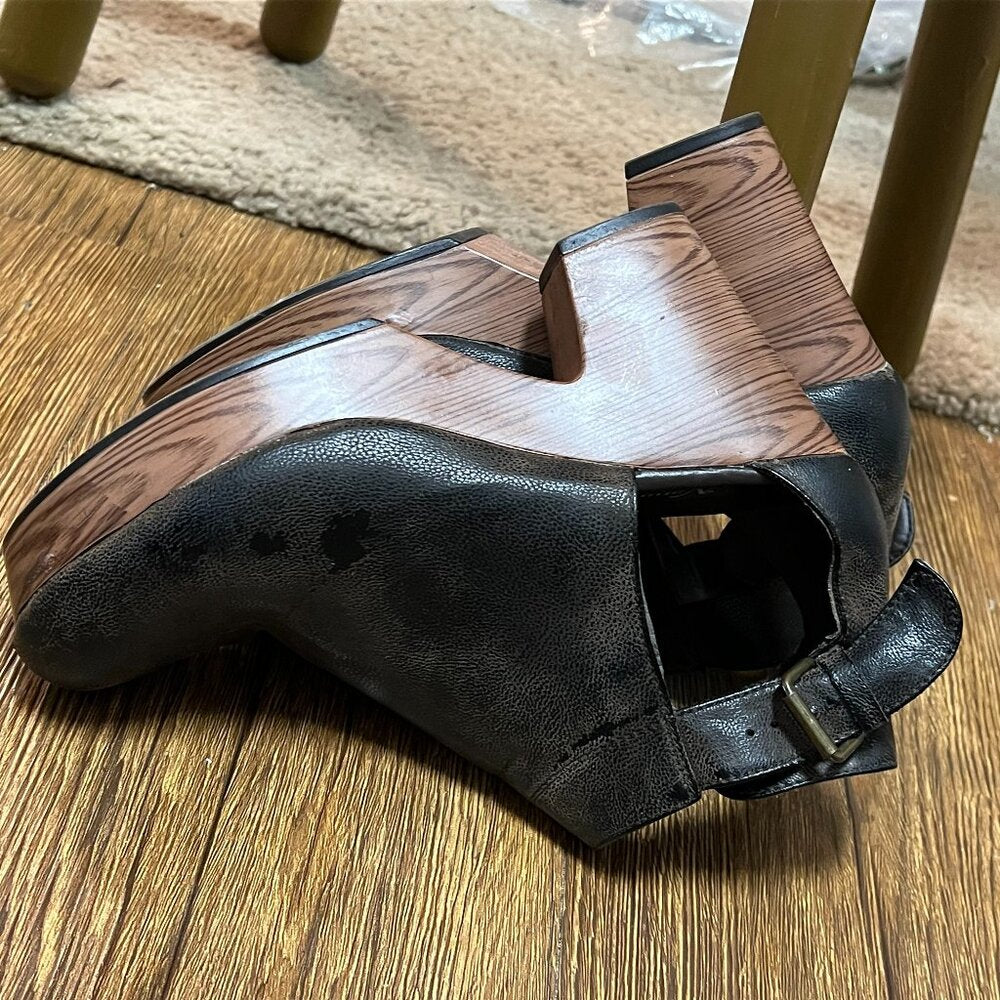 Natural Reflections Ancora Black Wedge Clog Ankle Boot size 7.5