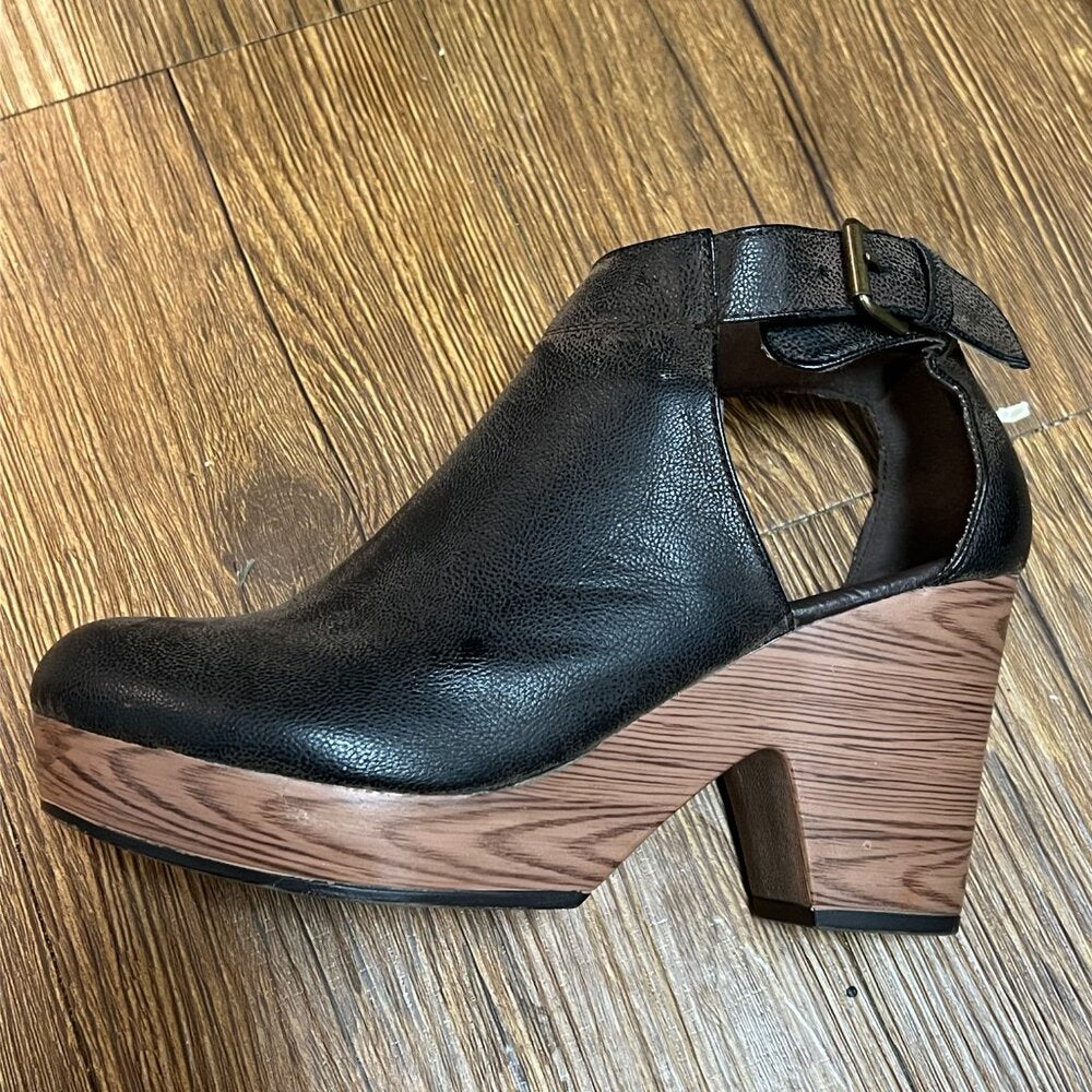 Natural Reflections Ancora Black Wedge Clog Ankle Boot size 7.5
