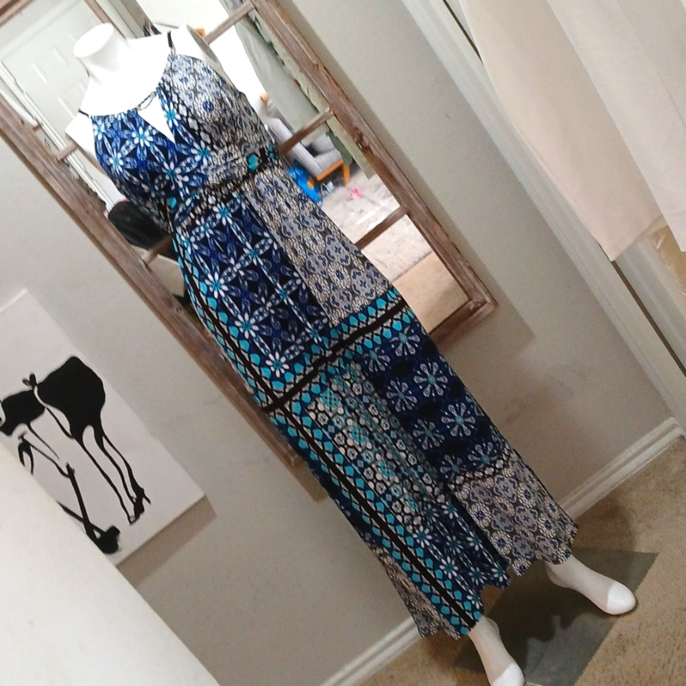 Sheri Martin New York Women's Maxi Dress Tie-Back Blk Braided Straps Size 6