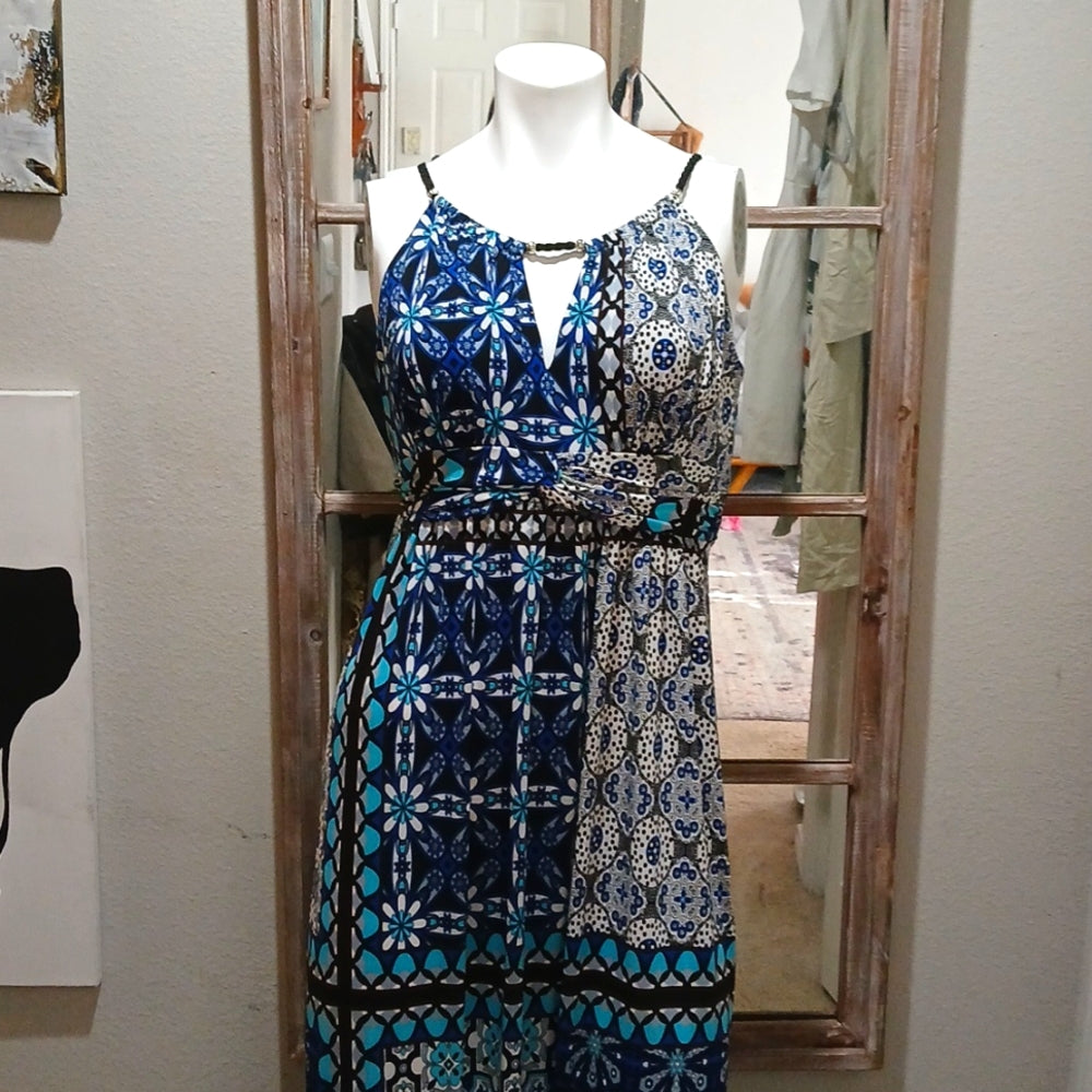 Sheri Martin New York Women's Maxi Dress Tie-Back Blk Braided Straps Size 6